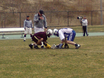 READY! Like two rams ready to battle, UMB and Norwich players ready for the start of the game. - Photo by Tony Naro
 