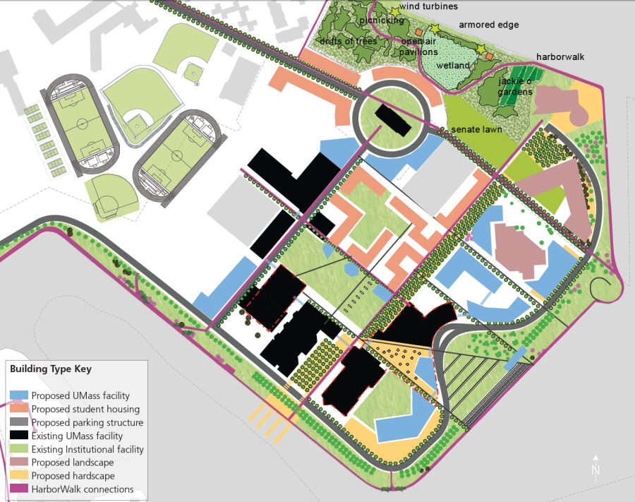 Where+the+new+student+housing+would+be+according+to+the+25-year+master+plan.+Image+courtesy+of+UMass+Boston.%0A