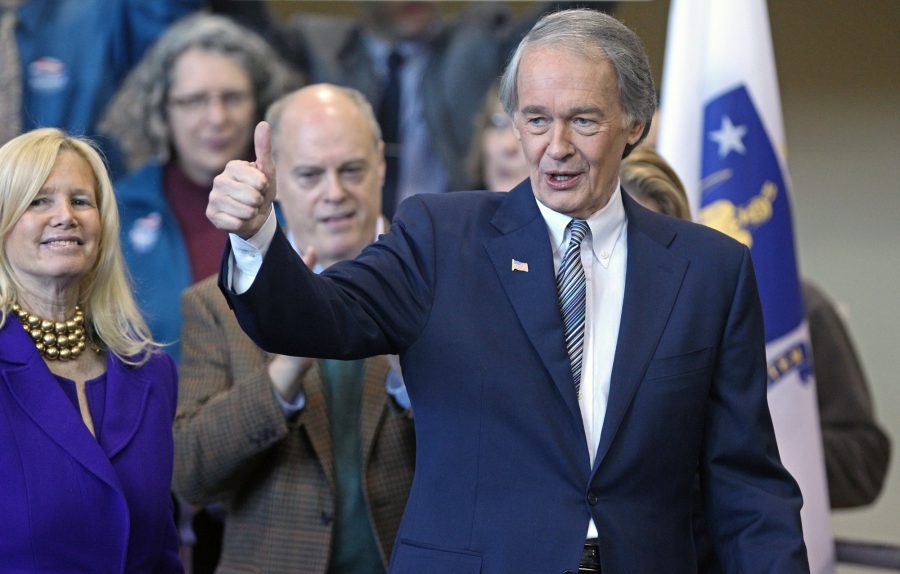 Congressman+Ed+Markey+gives+the+thumbs+up+alongside+his+wife+Dr.+Susan+Blumenthal+after+kicking+off+his+campaign+for+Senate+at+the+YMCA+in+Malden%2C+MA+on+Feb.+2%2C+2013.%0A