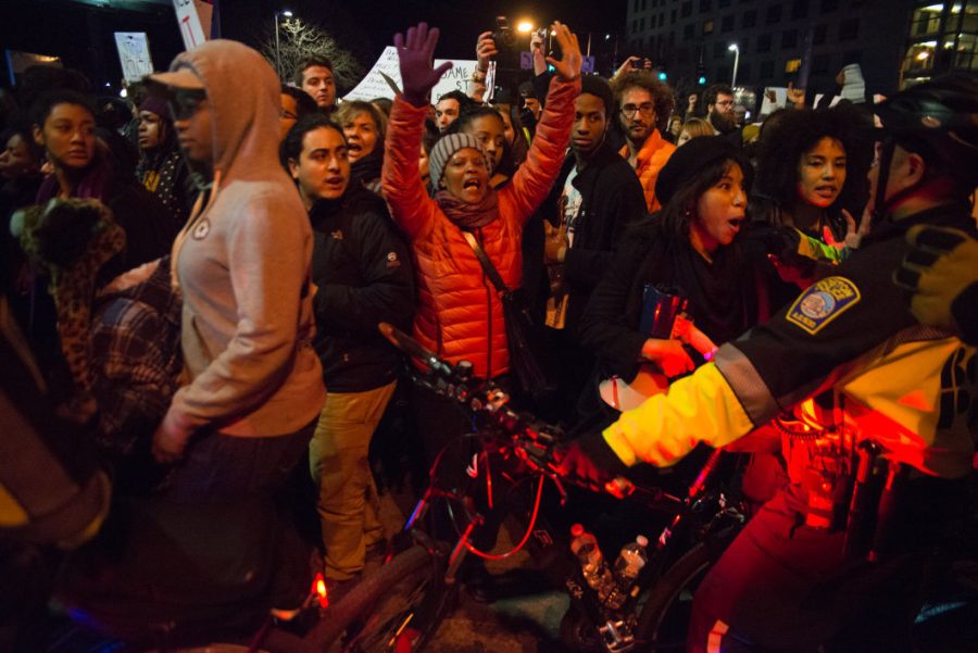 Protestors+marched+through+Boston+on+the+night+of+November+28+in+response+to+the+Ferguson+grand+jury+choosing+not+to+indict+Officer+Darren+Wilson.