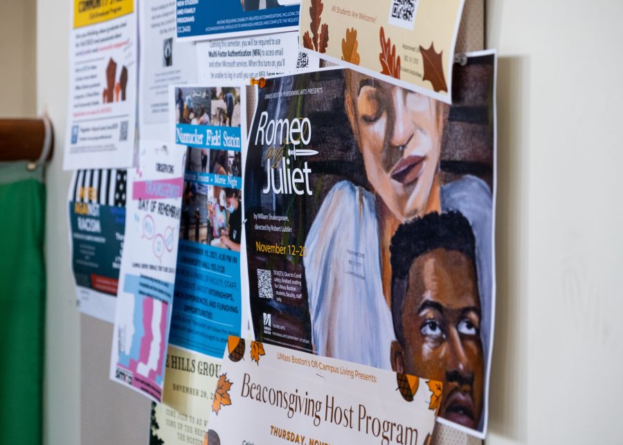 A poster in the Campus Center promotes the recent Romeo and Juliet production.