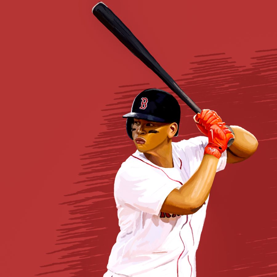 Raphael+Devers+of+the+Boston+Red+Sox+swings+a+bat.