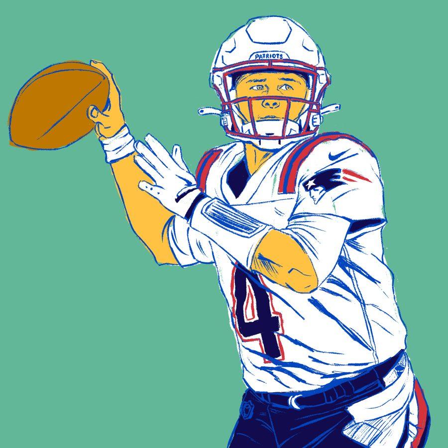 Bailey Zappe, quarterback of the New England Patriots, throws a football.