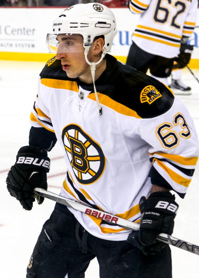 Brad+Marchand+of+the+Boston+Bruins+during+pre-game+warm-ups+before+a+game+against+the+New+Jersey+Devils+on+March+29%2C+2016.