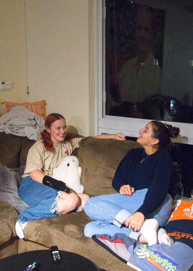 Roommates Emilie and Kaitie sit down to enjoy some time to catch up at the end of a long school weekend.