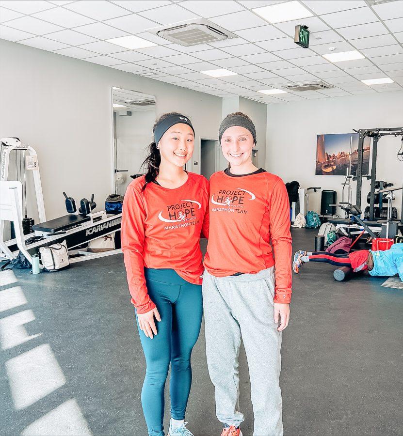 UMass Boston students Esther Ahn and Jamie Brenner gear up to take on the Boston Marathon on April 17. Photo provided by Eshter Ahn and Jamie Brenner.