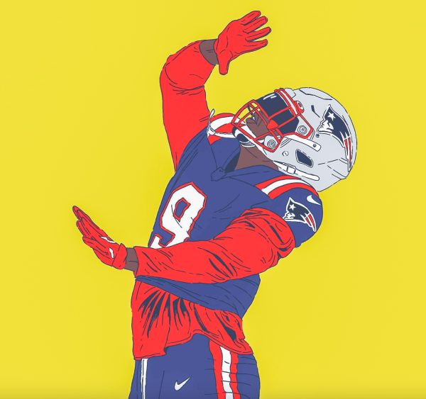 Illustration of Patriots’ linebacker, Matthew Judon. Illustration by Bianca Oppedisano / Mass Media Staff.