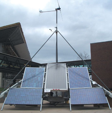 Sustainable power from a solar panel visits UMass. - Photo by DS Mangus
 