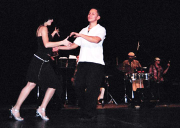 Dancers perform to the swinging bossa nova beat of JP Tropical at the premiere of Down the Road. - Photo by Mimi Yeh
 