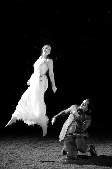 In the American Repertory Theatre´s performance of A Midsummer Night´s Dream, Puck holds a fairy aloft. (Photo courtesy of American Repertory Theatre)
 