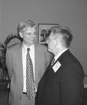 Provost Paul Fonteyn, widely seen as a contender for interim chancellor, with Associate Chancellor Kenneth Lemanski. - Photo by Gintautas Dumcius
 