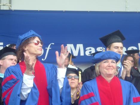Aerosmith´s Steven Tyler, left, and broadcast journalist Emily Rooney. Rooney, the commencement speaker, called on graduates to maintain a general level of awareness as they go through life, and defended the news business.
 