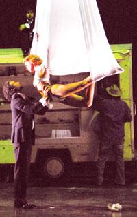 Lead actors Bernard White and Mam Smith in "Wings of Desire." Photo Courtesy of American Repertory Theatre
 