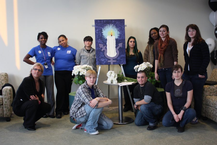 UMass Boston students gather to remember transgender victims of
hate crime.
