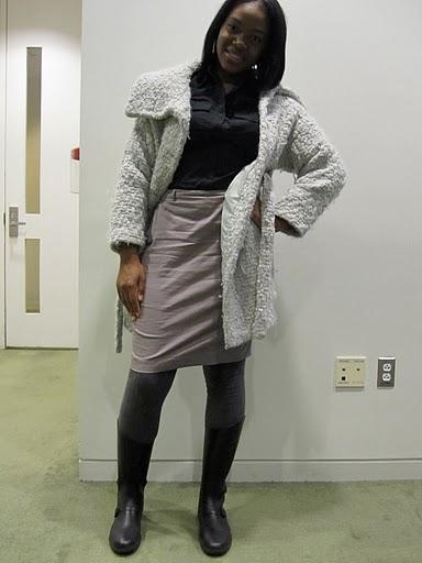 Student Ingrid Delva is staying seasonal with a monotone color palette and a chunky coat
 