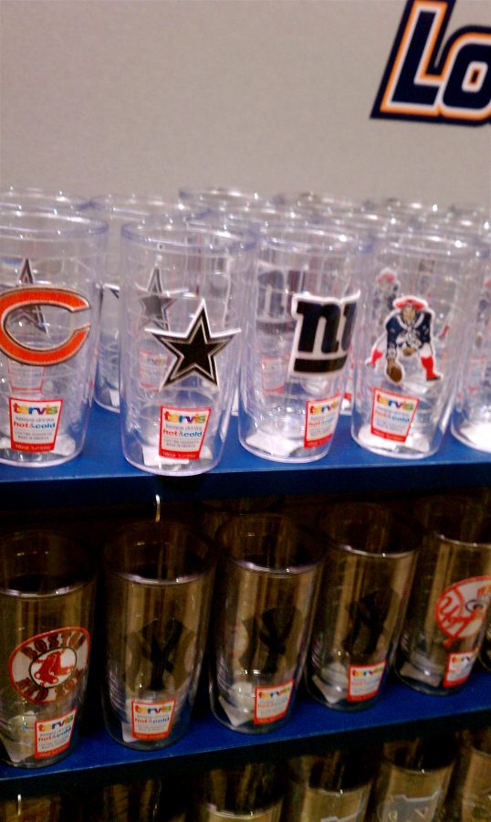 Patriots, Giants, Cowboys, and Bears cups are all for sale at a
local Lids
