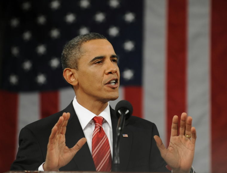 The president delivering his State of the Union address