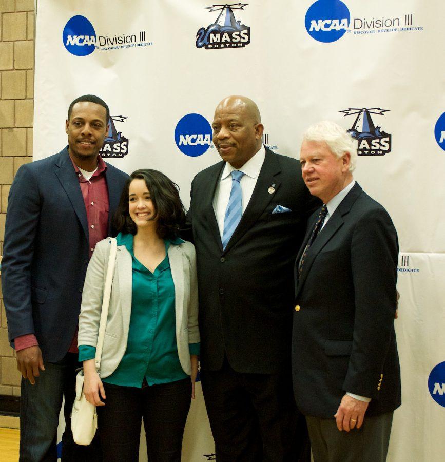From left to right: Pierce, Student Trustee Alexis Marvel, Chancellor Motley, and Bob Ryan