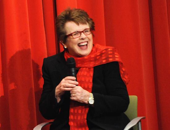 NEW YORK, NY - NOVEMBER 06: Tennis legend Billie Jean King speaks with sportscaster Mary Carillo during the Q&amp;A at King's 70th Birthday Party Celebration organized by the Women's Sports Foundation at the Museum of Art and Design on November 6, 2013 in New York City. (Photo by Brad Barket/Getty Images for Women's Sports Foundation)