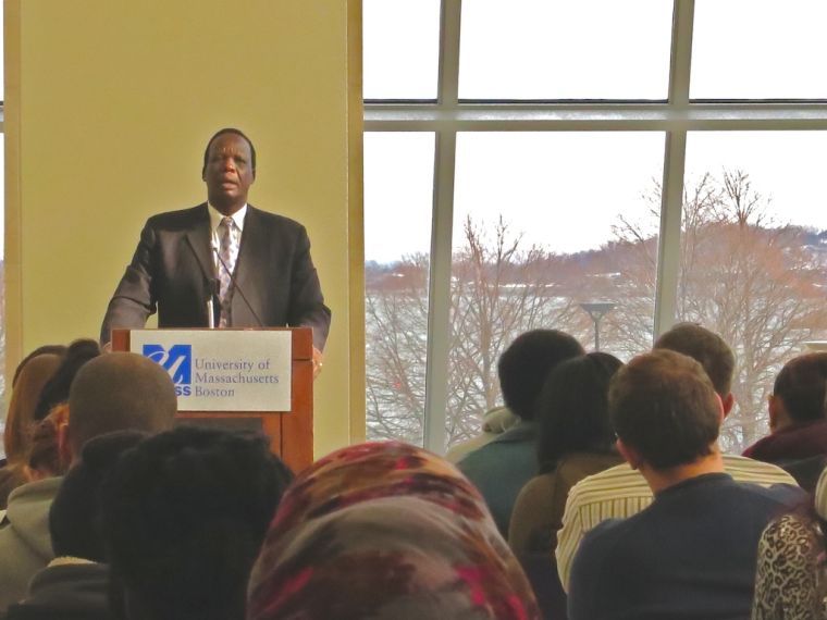 Deng spoke to a large crowd on the first floor terrace