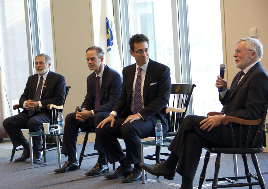 From left to right: Scott Lively, Jeff McCormick, Evan Falchuk, and Professor Maurice Cunningham