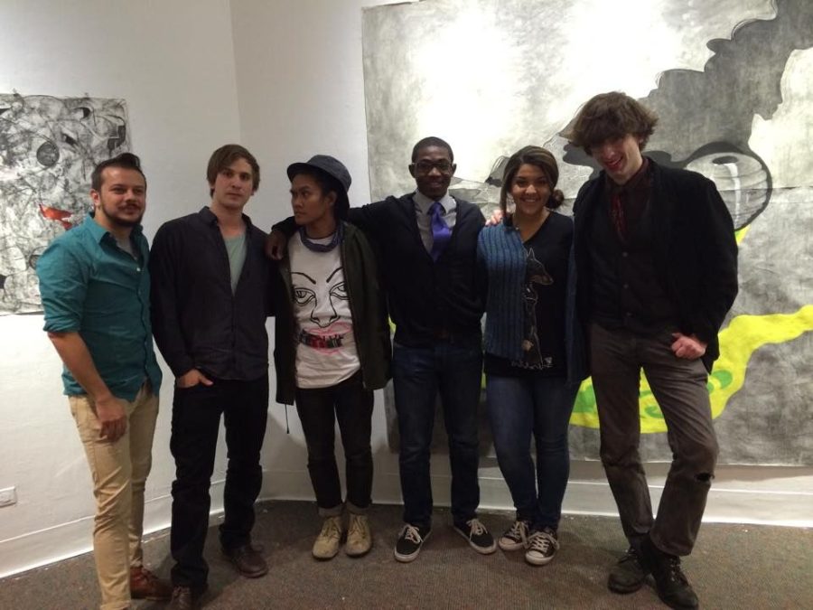 The UMass Boston slam team will go to Austin, TX in early April to compete in the College Union Poetry Slam Invitational (CUPSI). Pictured from left to right: coach Jason Simon-Henry Bierenbaum, Christian Arthur, Allister Quilon, co-coach Arthur Williams, Amber Rodriquez, and Eddy Martinez. Not pictured: team member Zubeda Kahn.