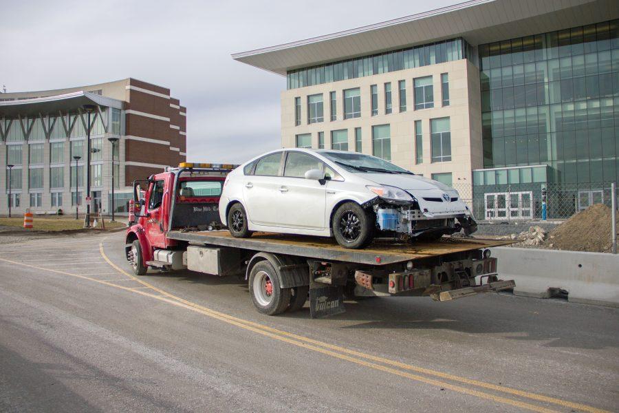 The+recovered+car+being+removed+from+campus.