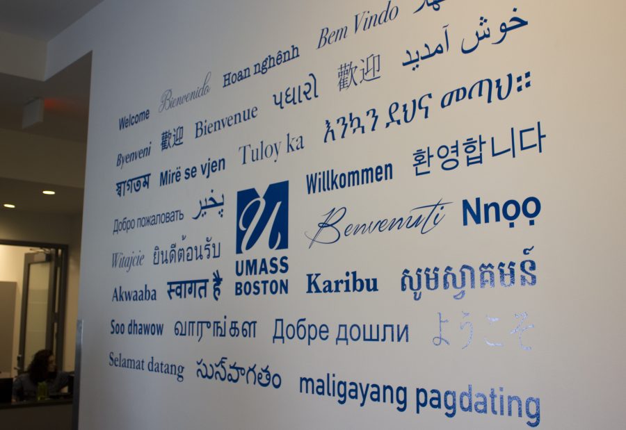 UMB logo displayed alongside the word welcome in other languages. 