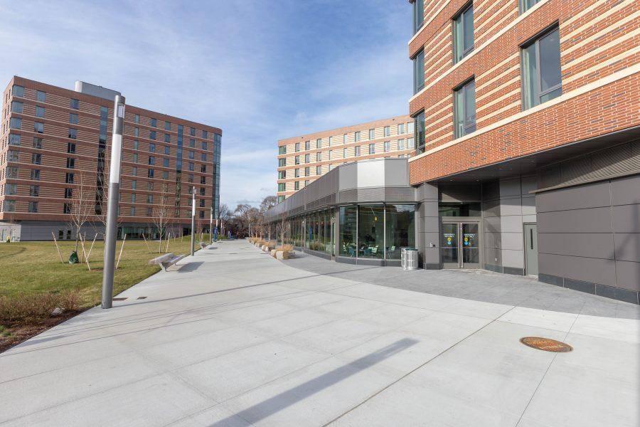 The+walkway+between+the+two+residence+buildings+on+the+campus+of+UMass+Boston.%26%23160%3B