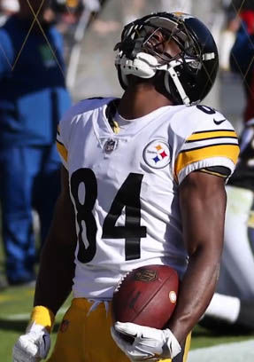 Antonio Brown, in a Pittsburgh Steelers uniform, one of his previous teams.