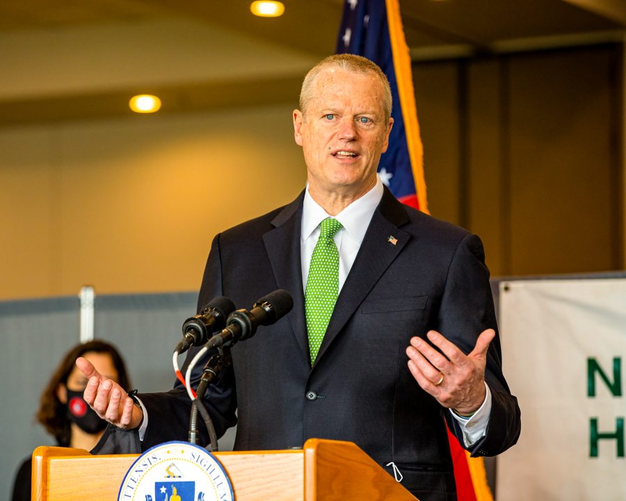 Governor+Charlie+Baker+announces+the+timeline+for+all+remaining+residents+to+be+eligible+for+a+vaccine+during+a+press+conference.