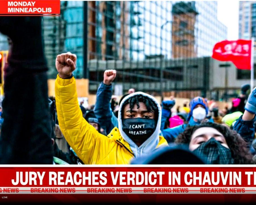 Screenshot from news channel depicting demonstrations after the guilty verdict was set upon former police officer Derek Chauvin.