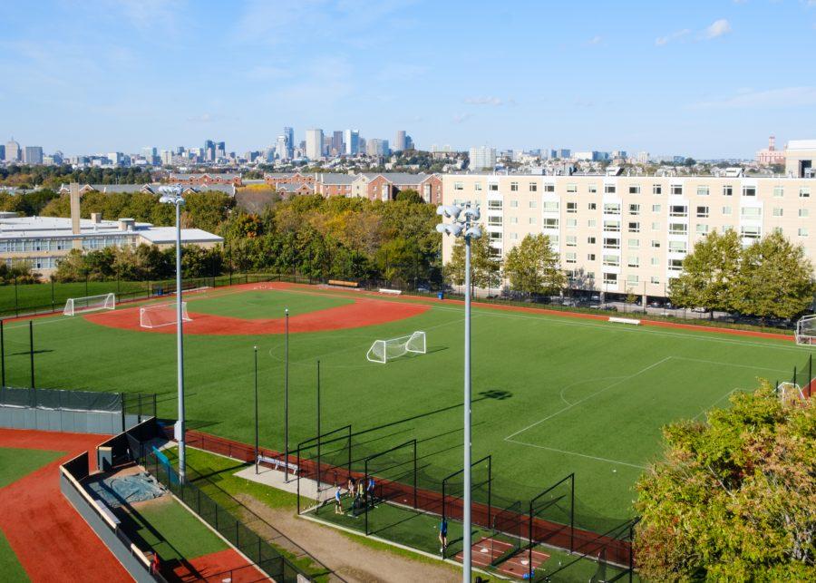 The UMass Boston soccer field.