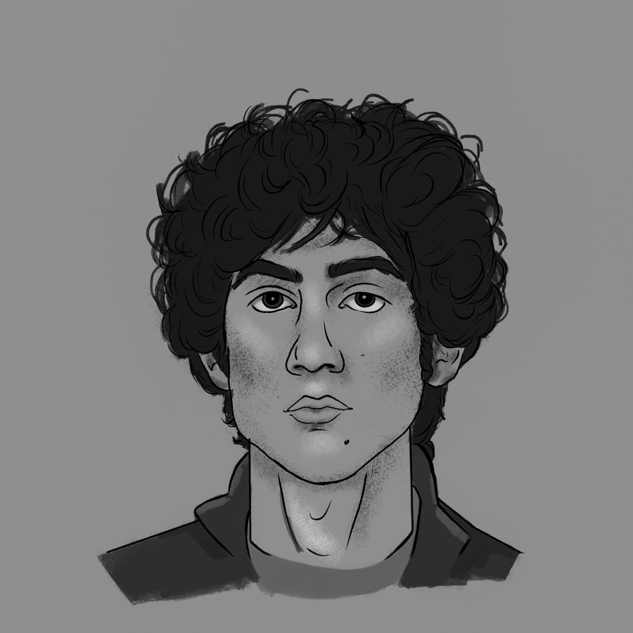 Sketch of Dzhokhar Tsarnaev.