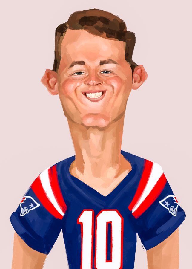 Caricature of New England Patriots quarterback Mac Jones.