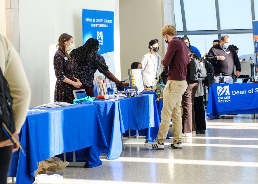 The first generation resource fair held at the Campus Center on Tuesday, Nov. 9, 2021 as part of First Gen Week at UMass Boston.