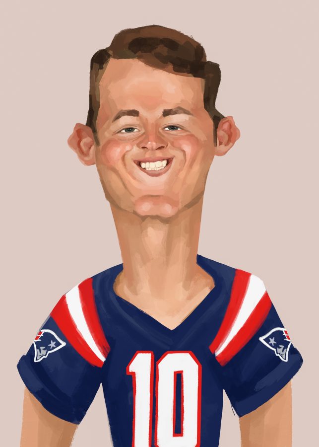 Caricature+of+Mac+Jones+of+the+New+England+Patriots.