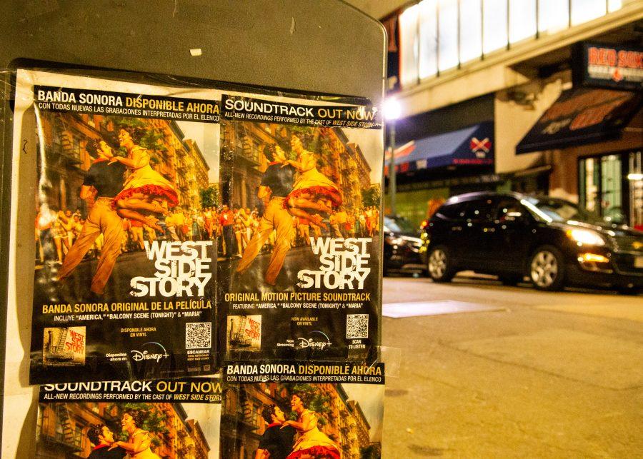 Posters for the new “West Side Story” promote the show in the streets of Boston near Kenmore.