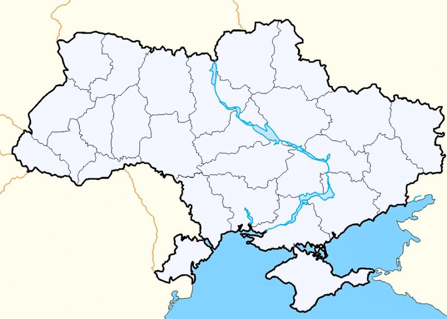 A rendered map of Ukraine.