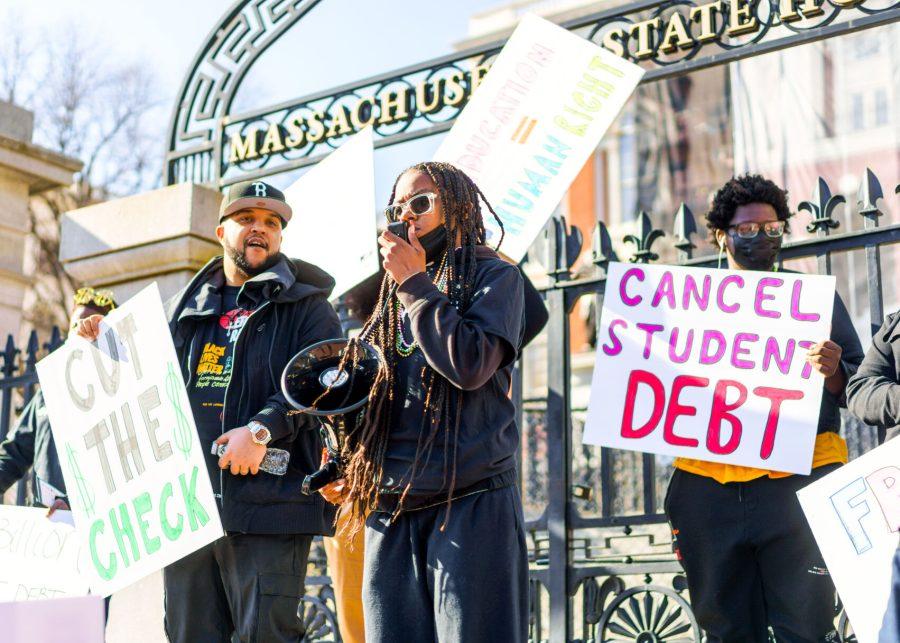 Organizers rally for the Debt Free Future Act.