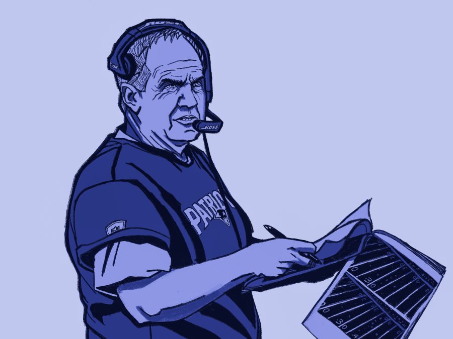 Bill+Belichick+of+the+New+England+Patriots+coaches+on+the+sidelines.