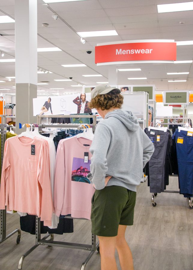 A student buys pink clothing from Target.
