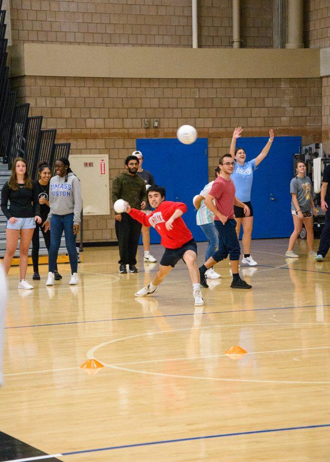 A group of students enjoy a game at Clark Athletic Center.
