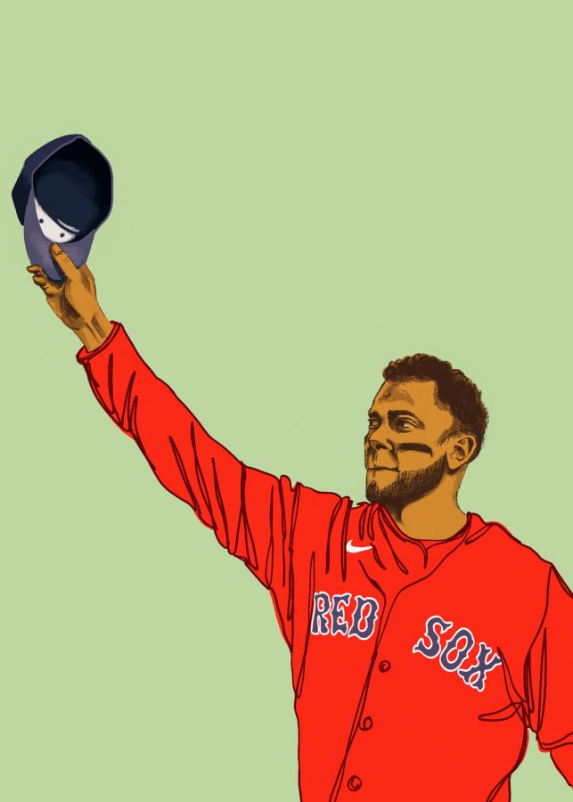 Boston Red Sox player Xander Bogaerts tips his cap to fans.