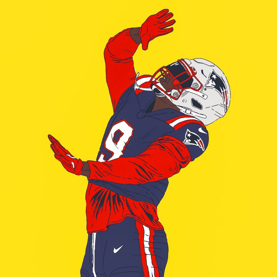 Matthew Judon of the New England Patriots does his celebration move.