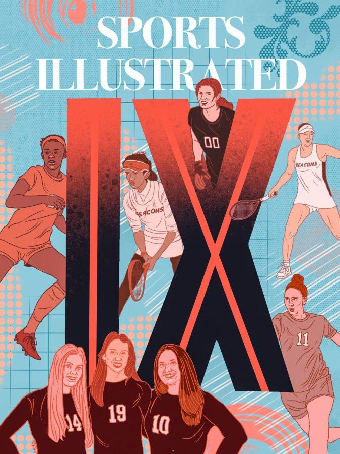 UMass Boston LEC athletes with a Sports Illustrated magazine-style background.