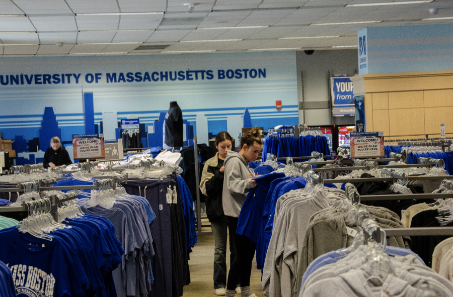 Students shop around in the UMass Boston bookstore in between classes. Photo by Saichand Chowdary (He/Him) / Mass Media Staff.