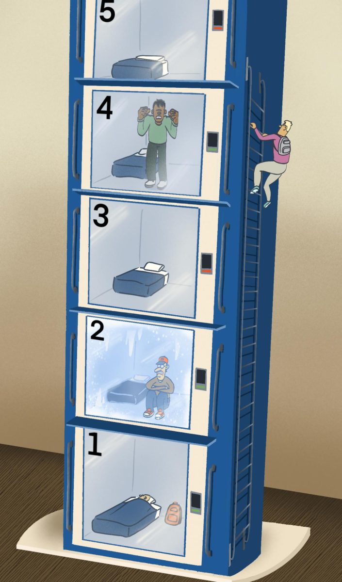Students test out the new sleeper pods at their own risk. Illustration by Bianca Oppedisano / Mass Media Staff.