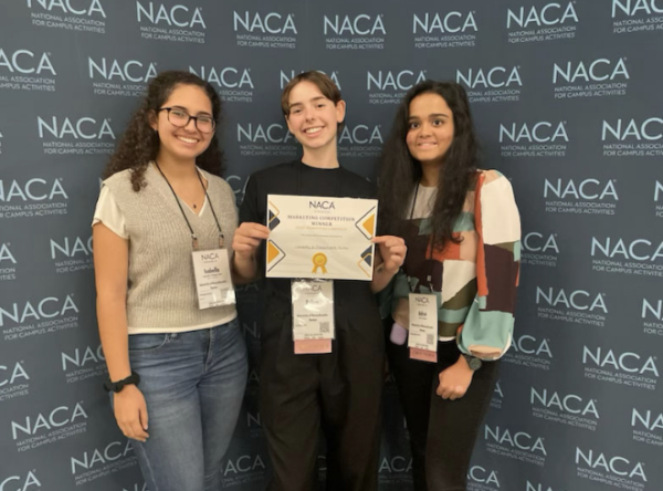 Isabella Villegas, Dillon Rodgers and Ashvi Shah pose with SAEC’s award. Photo submitted by SAEC.