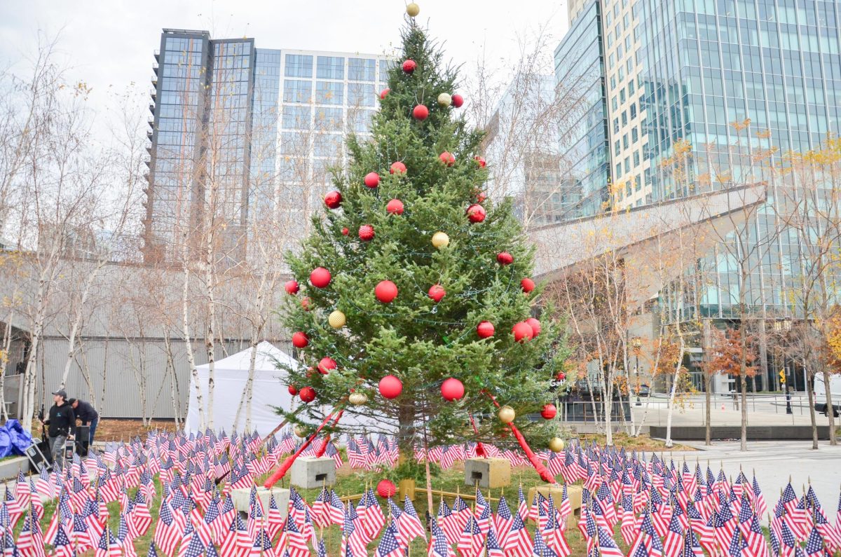 A Christmas tree at Snowport, a market located in the Seaport District. Photo by Saichand Chowdary / Mass Media Staff.